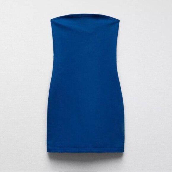 NWT ZARA Blue Bandeau Denim Strapless SEXY Stretch Mini Dress 6929/204 Size L - Picture 6 of 15
